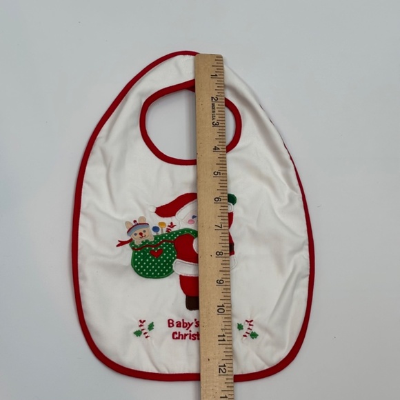 VTG 90s House of Hattan Xmas Bib Babys First Christmas Holiday Santa Embroidered - Picture 6 of 8